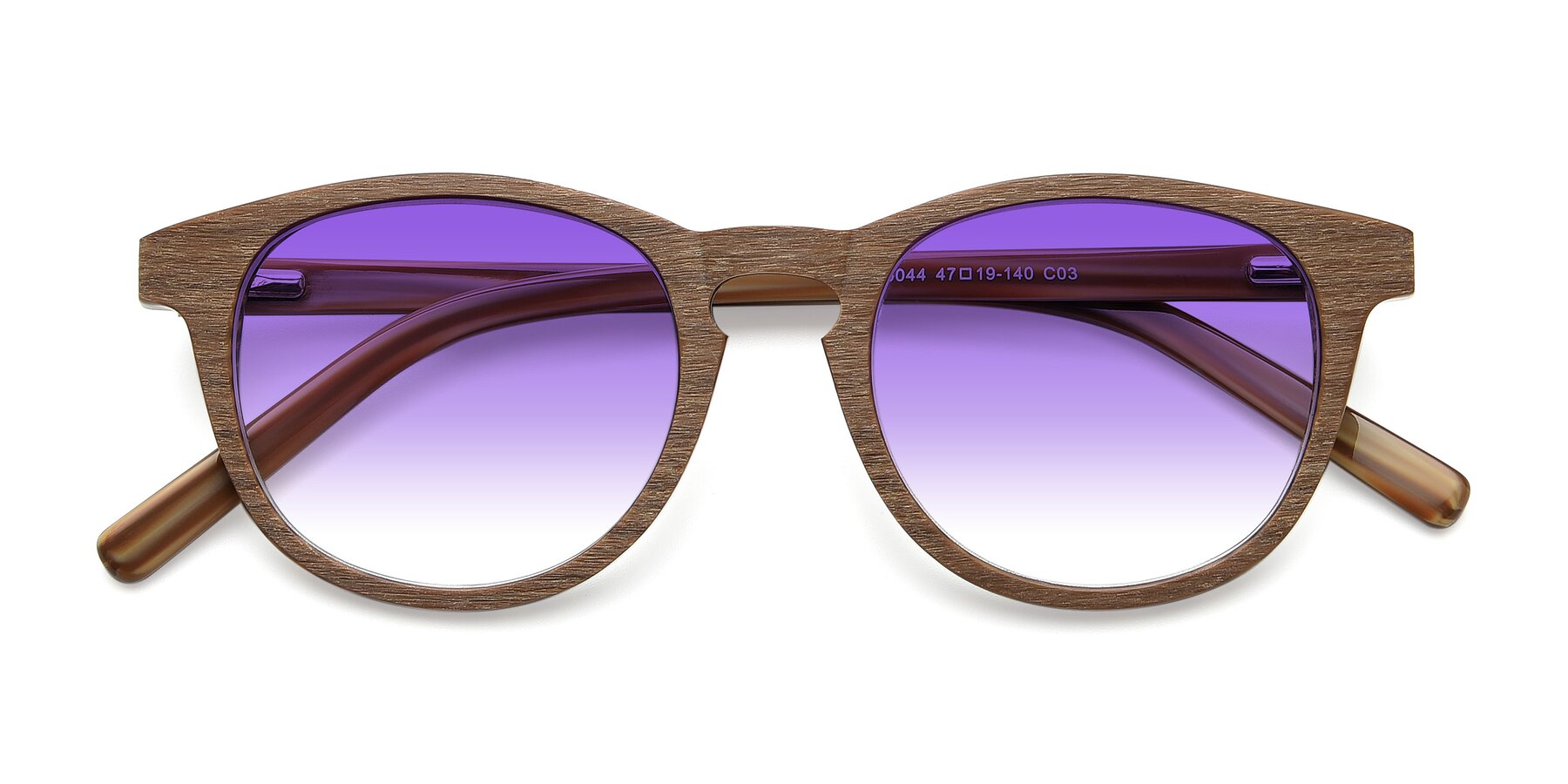 Folded Front of SR6044 in Brown-Wooden with Purple Gradient Lenses