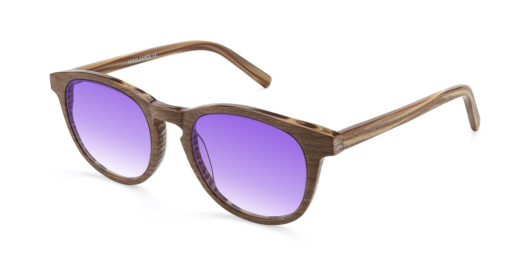 Angle of SR6044 in Brown-Wooden with Purple Gradient Lenses