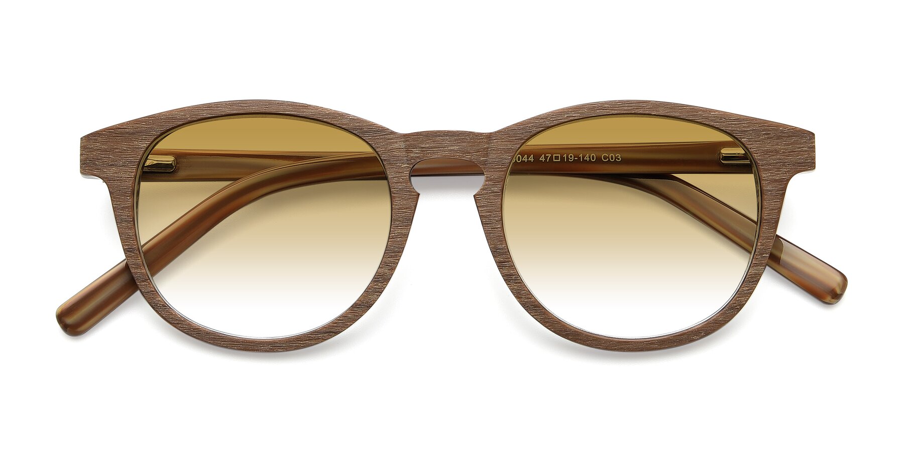 Folded Front of SR6044 in Brown-Wooden with Champagne Gradient Lenses