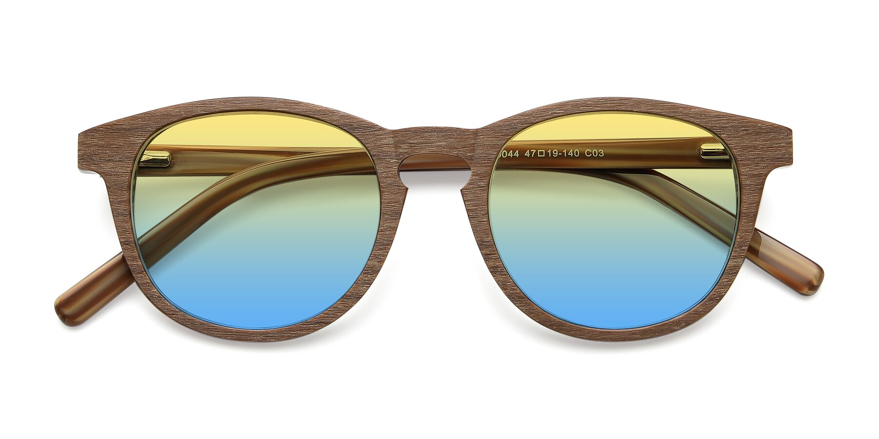 Folded Front of SR6044 in Brown-Wooden with Yellow / Blue Gradient Lenses