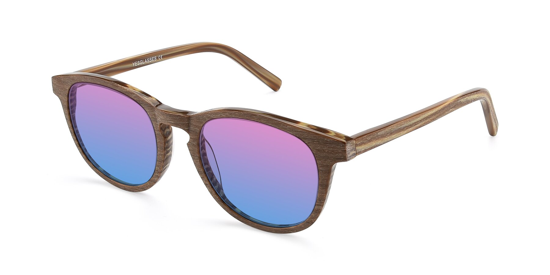 Angle of SR6044 in Brown-Wooden with Pink / Blue Gradient Lenses