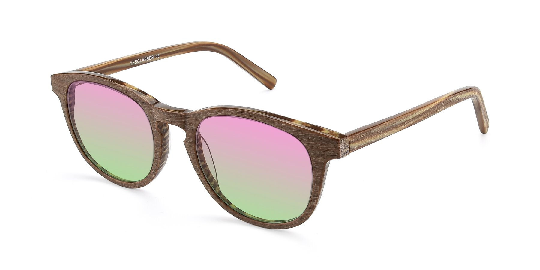 Angle of SR6044 in Brown-Wooden with Pink / Green Gradient Lenses