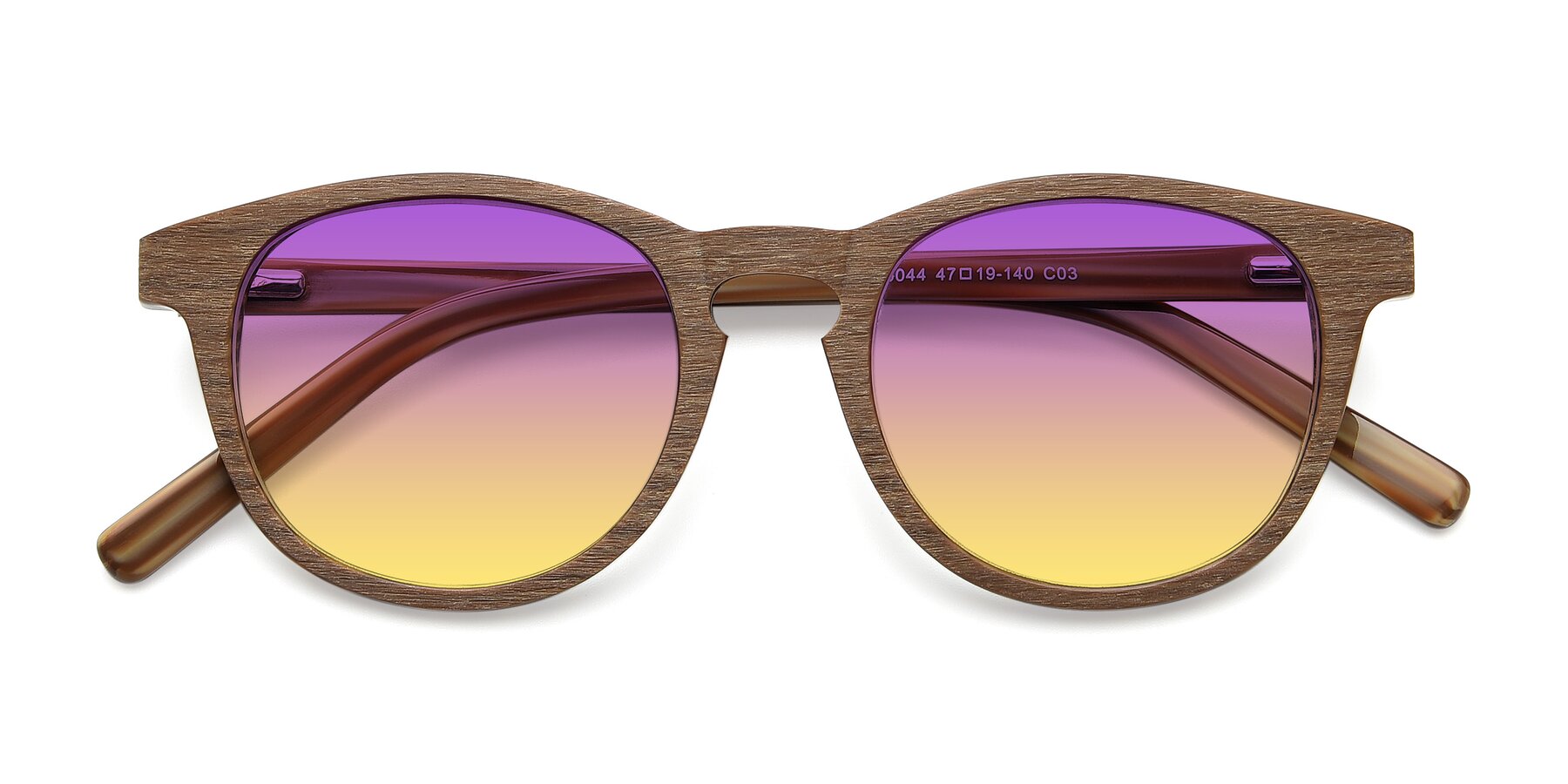 Folded Front of SR6044 in Brown-Wooden with Purple / Yellow Gradient Lenses