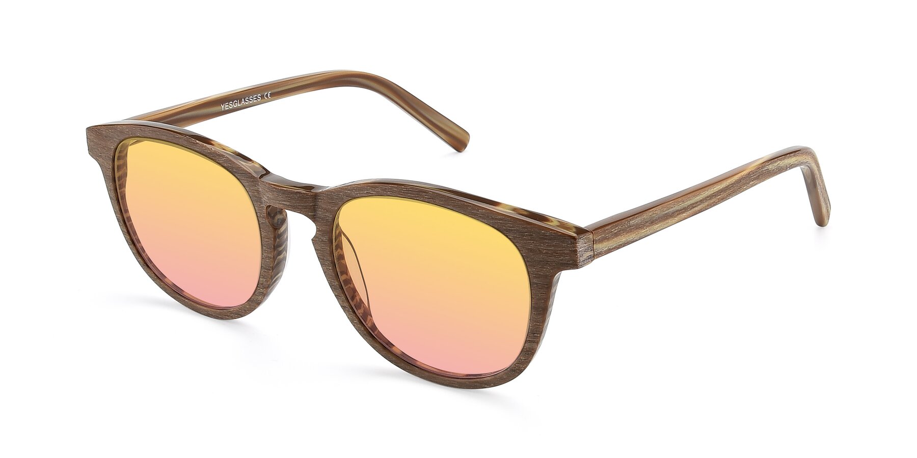 Angle of SR6044 in Brown-Wooden with Yellow / Pink Gradient Lenses
