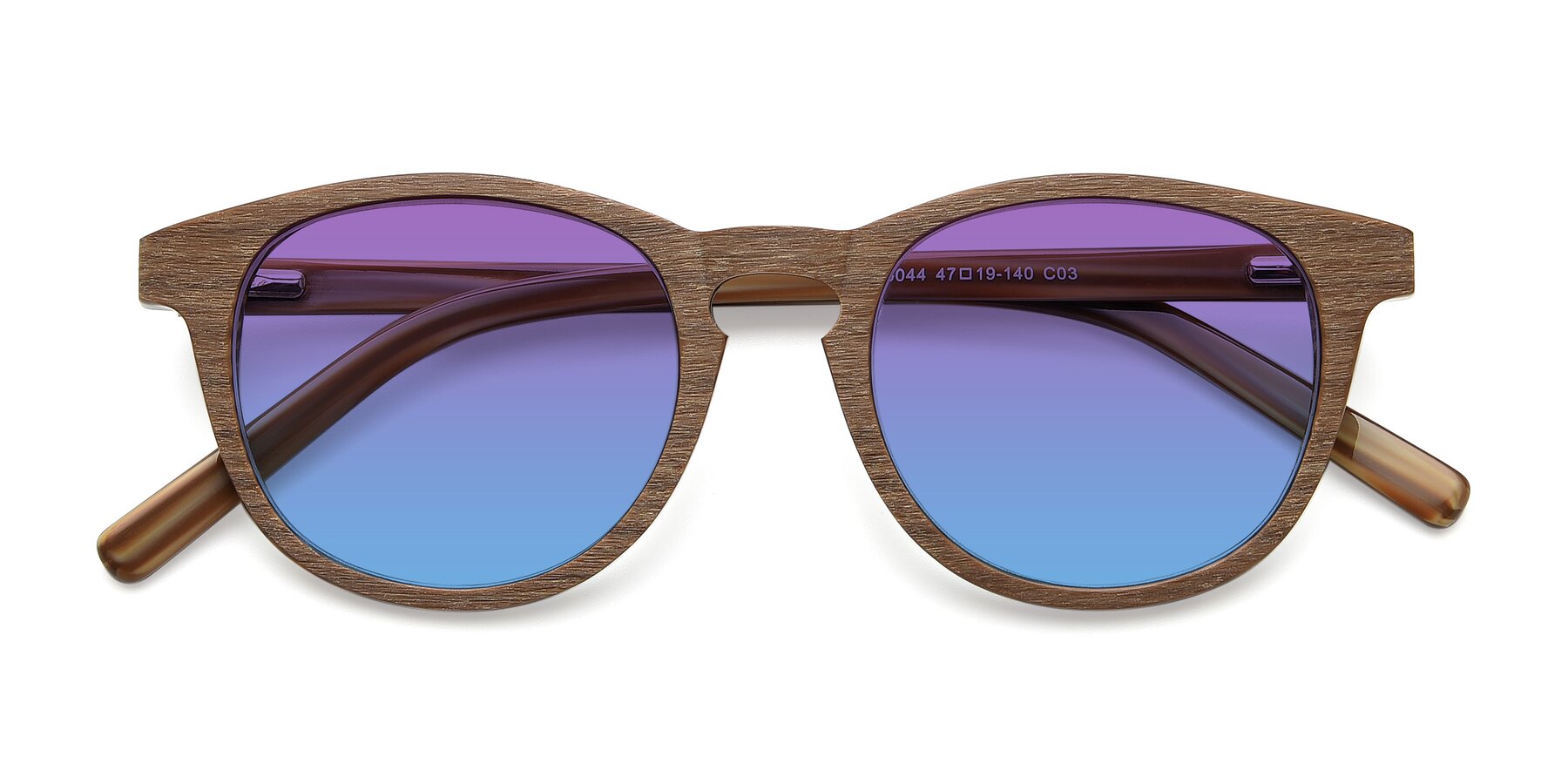 Folded Front of SR6044 in Brown-Wooden with Purple / Blue Gradient Lenses