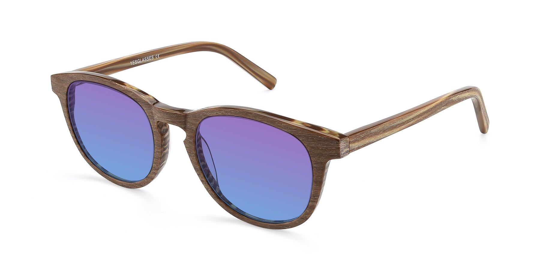 Angle of SR6044 in Brown-Wooden with Purple / Blue Gradient Lenses