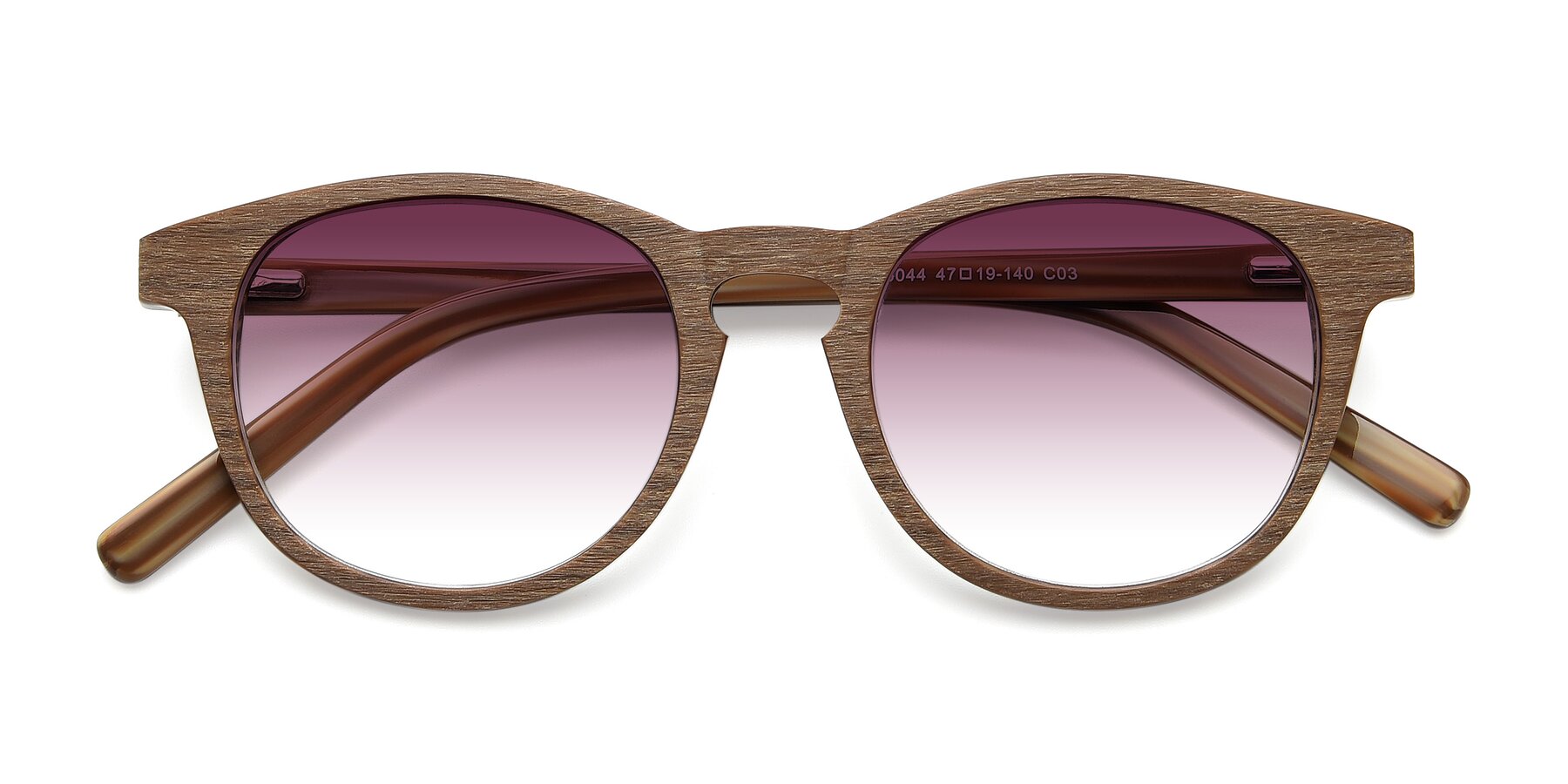 Folded Front of SR6044 in Brown-Wooden with Wine Gradient Lenses