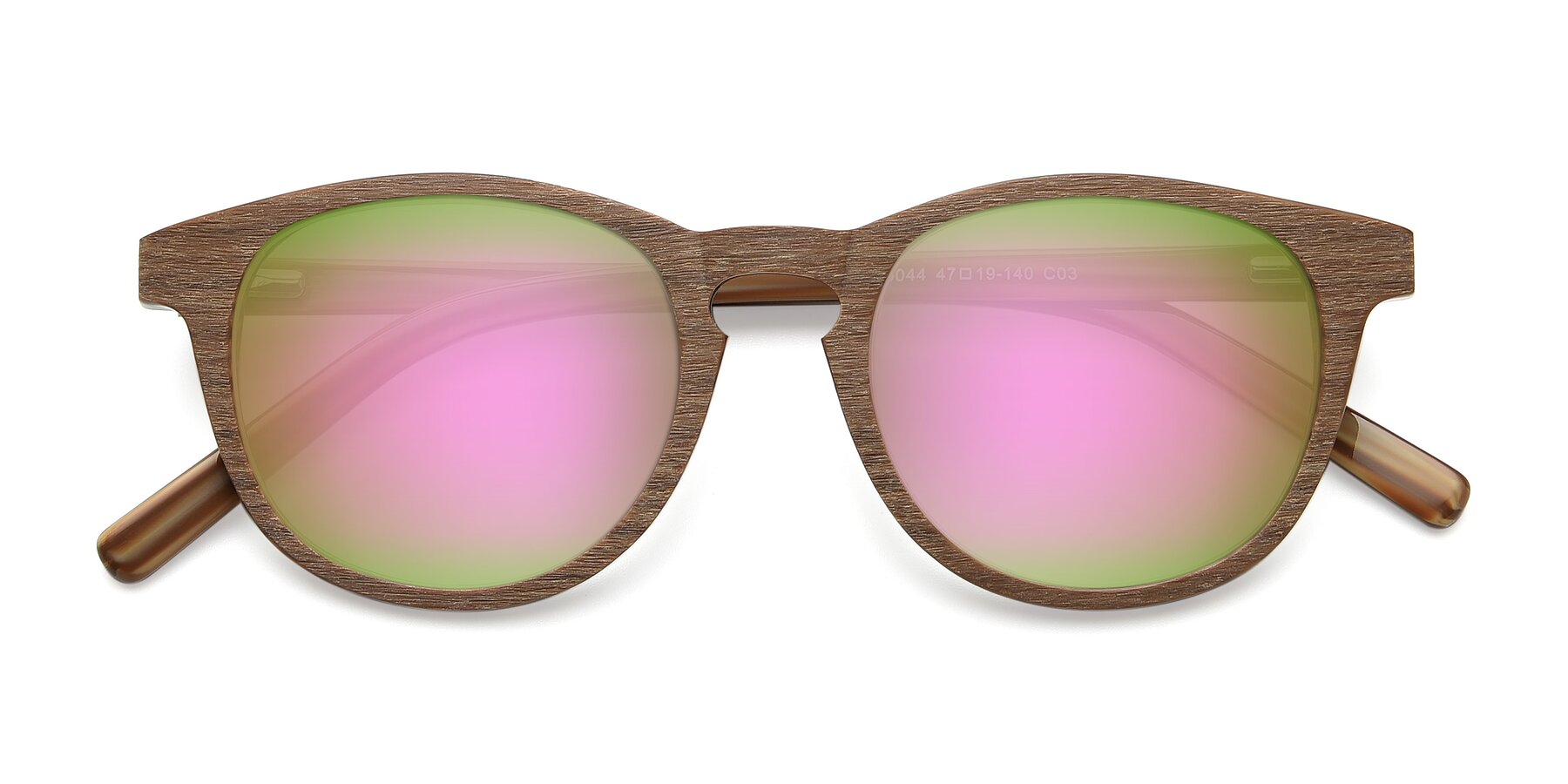 Folded Front of SR6044 in Brown-Wooden with Pink Mirrored Lenses