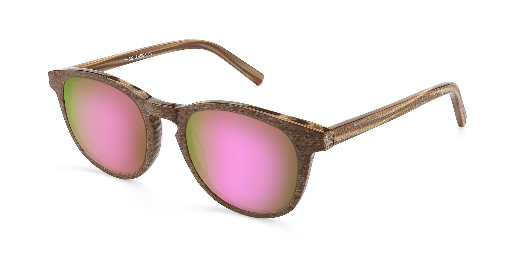 Angle of SR6044 in Brown-Wooden with Pink Mirrored Lenses