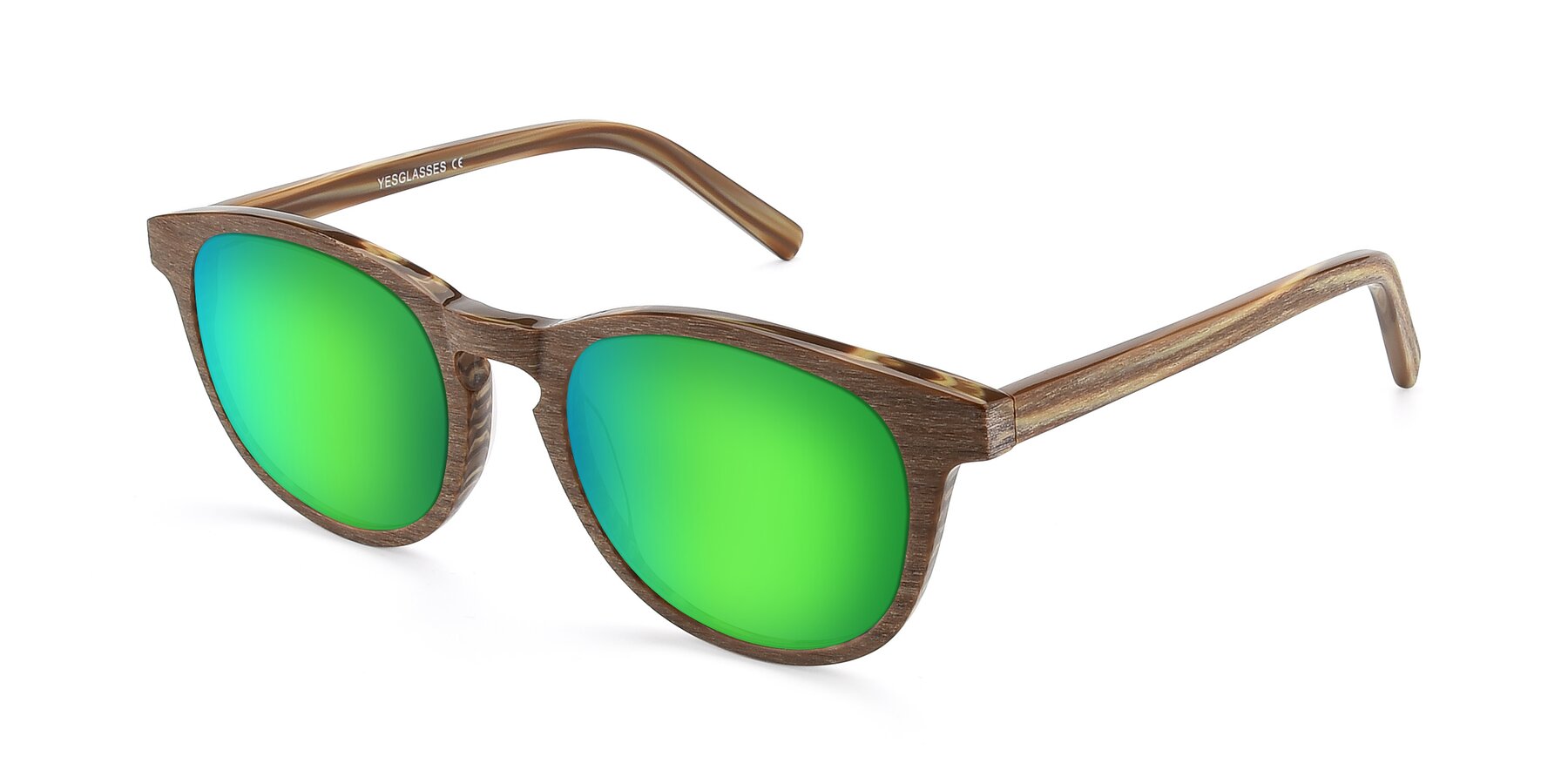 Angle of SR6044 in Brown-Wooden with Green Mirrored Lenses