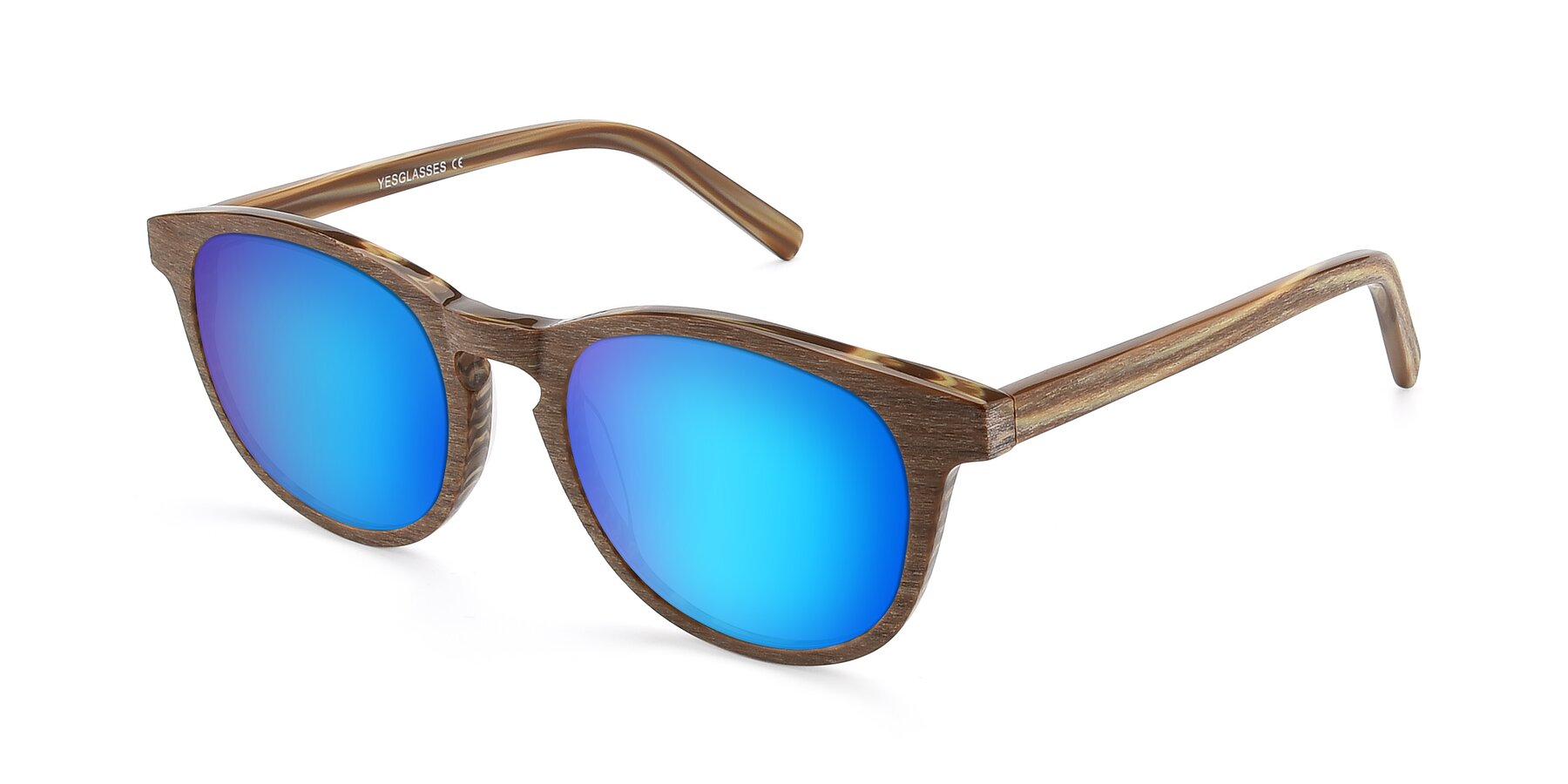 Angle of SR6044 in Brown-Wooden with Blue Mirrored Lenses