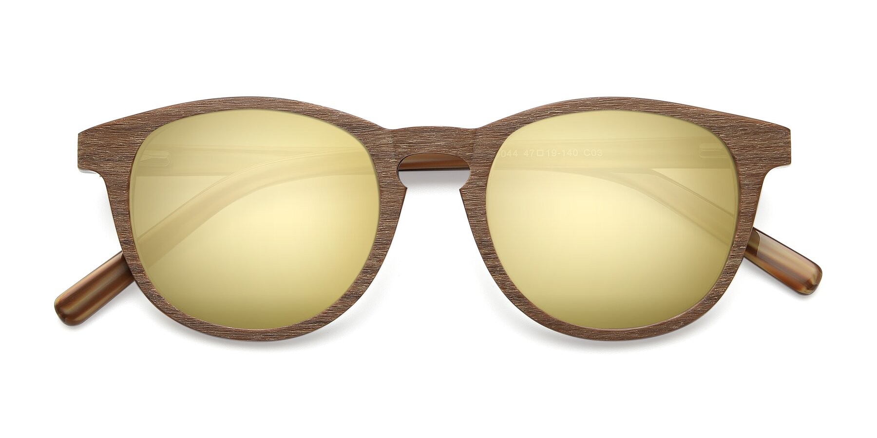 Folded Front of SR6044 in Brown-Wooden with Gold Mirrored Lenses