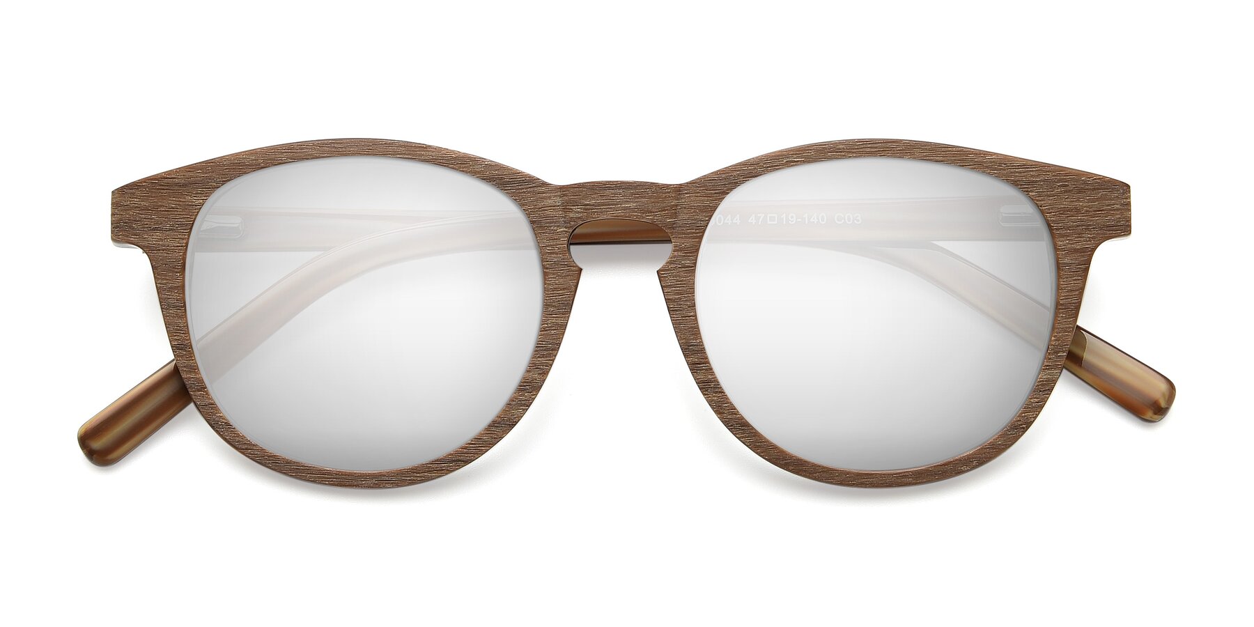 Folded Front of SR6044 in Brown-Wooden with Silver Mirrored Lenses