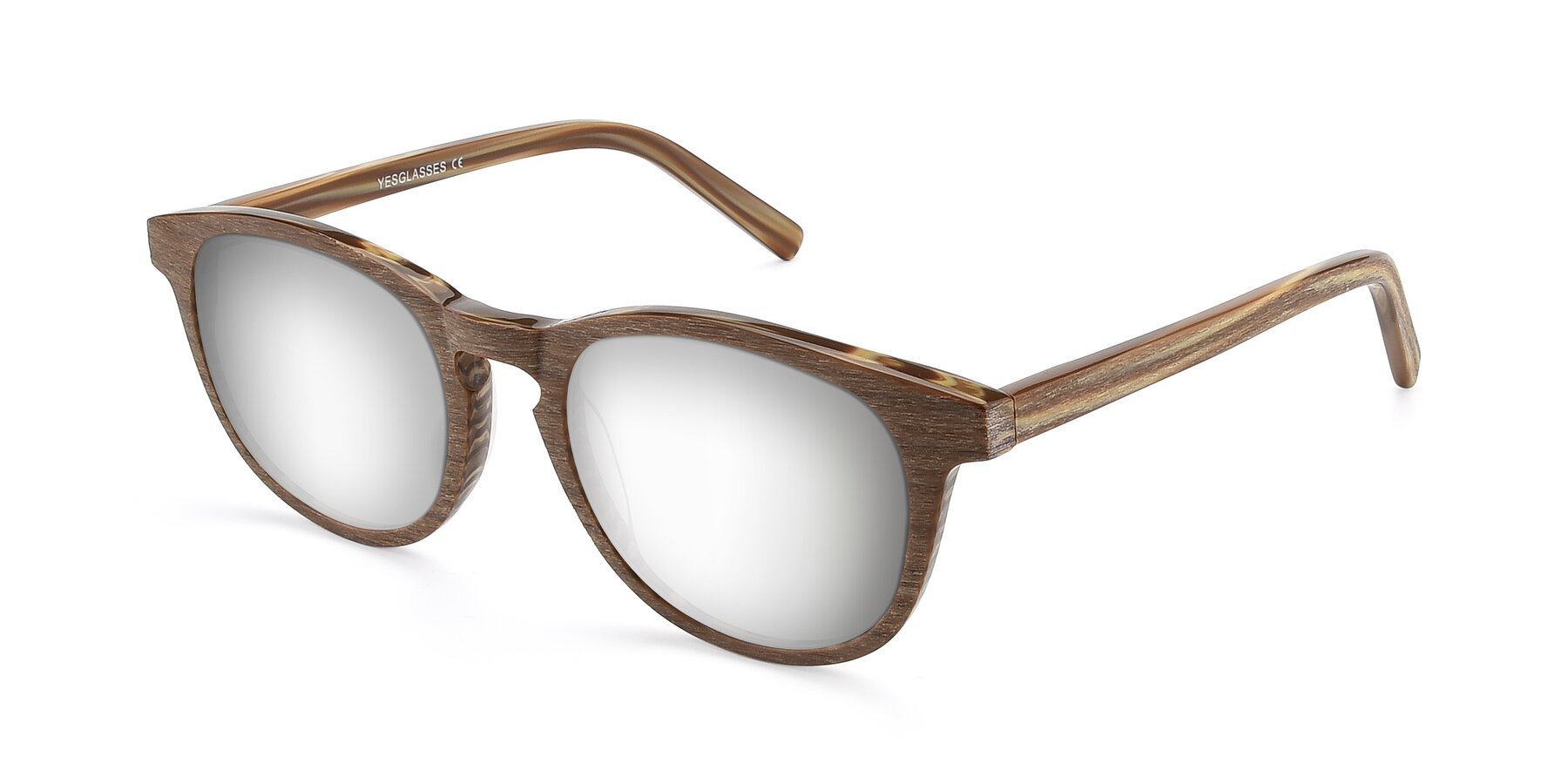 Angle of SR6044 in Brown-Wooden with Silver Mirrored Lenses