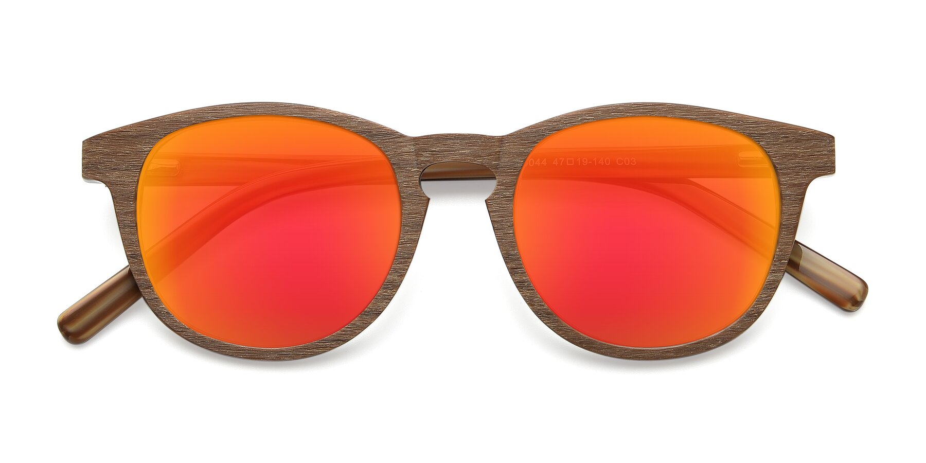 Folded Front of SR6044 in Brown-Wooden with Red Gold Mirrored Lenses