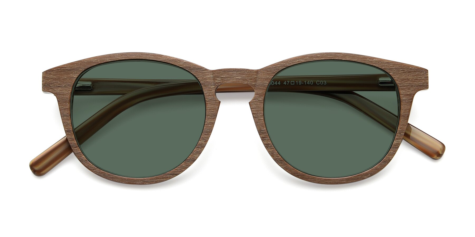 Folded Front of SR6044 in Brown-Wooden with Green Polarized Lenses