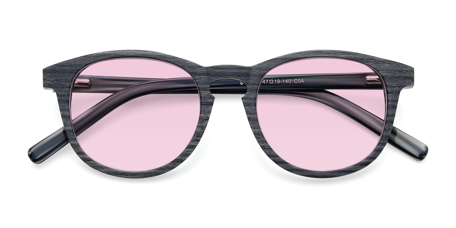 Folded Front of SR6044 in Gray-Wooden with Light Pink Tinted Lenses