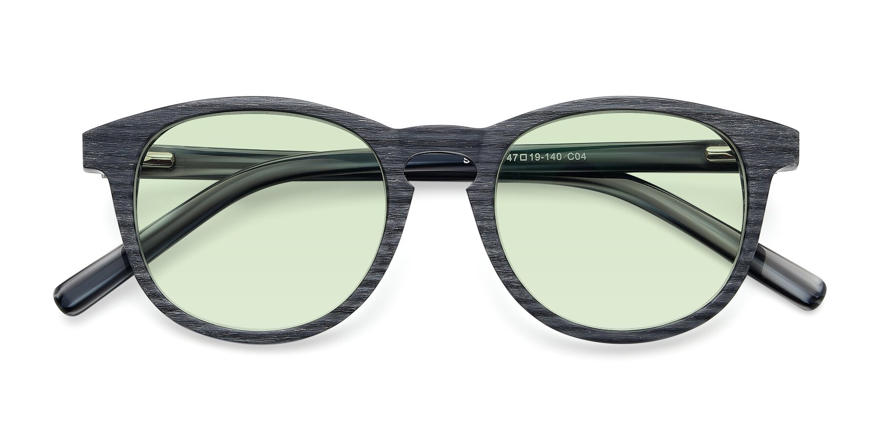 Folded Front of SR6044 in Gray-Wooden with Light Green Tinted Lenses