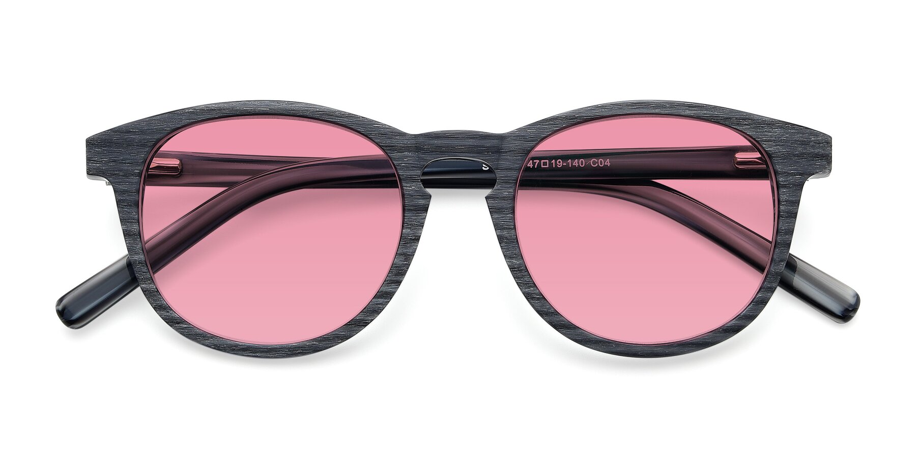Folded Front of SR6044 in Gray-Wooden with Pink Tinted Lenses