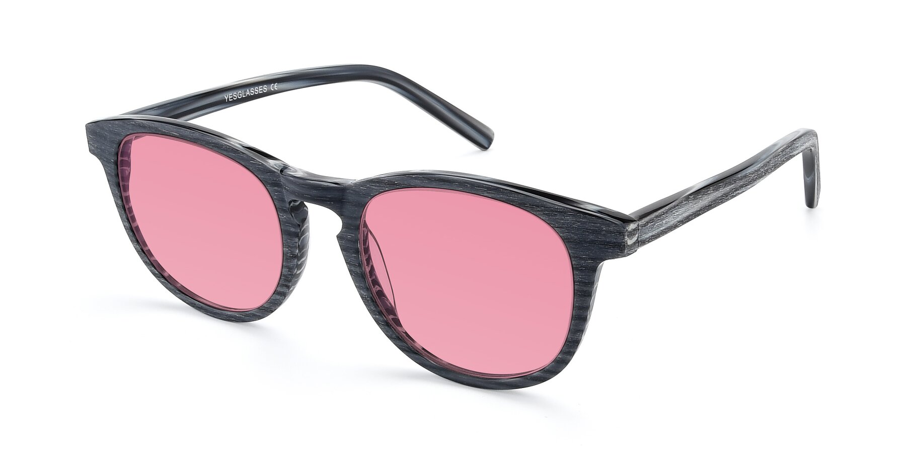 Angle of SR6044 in Gray-Wooden with Pink Tinted Lenses