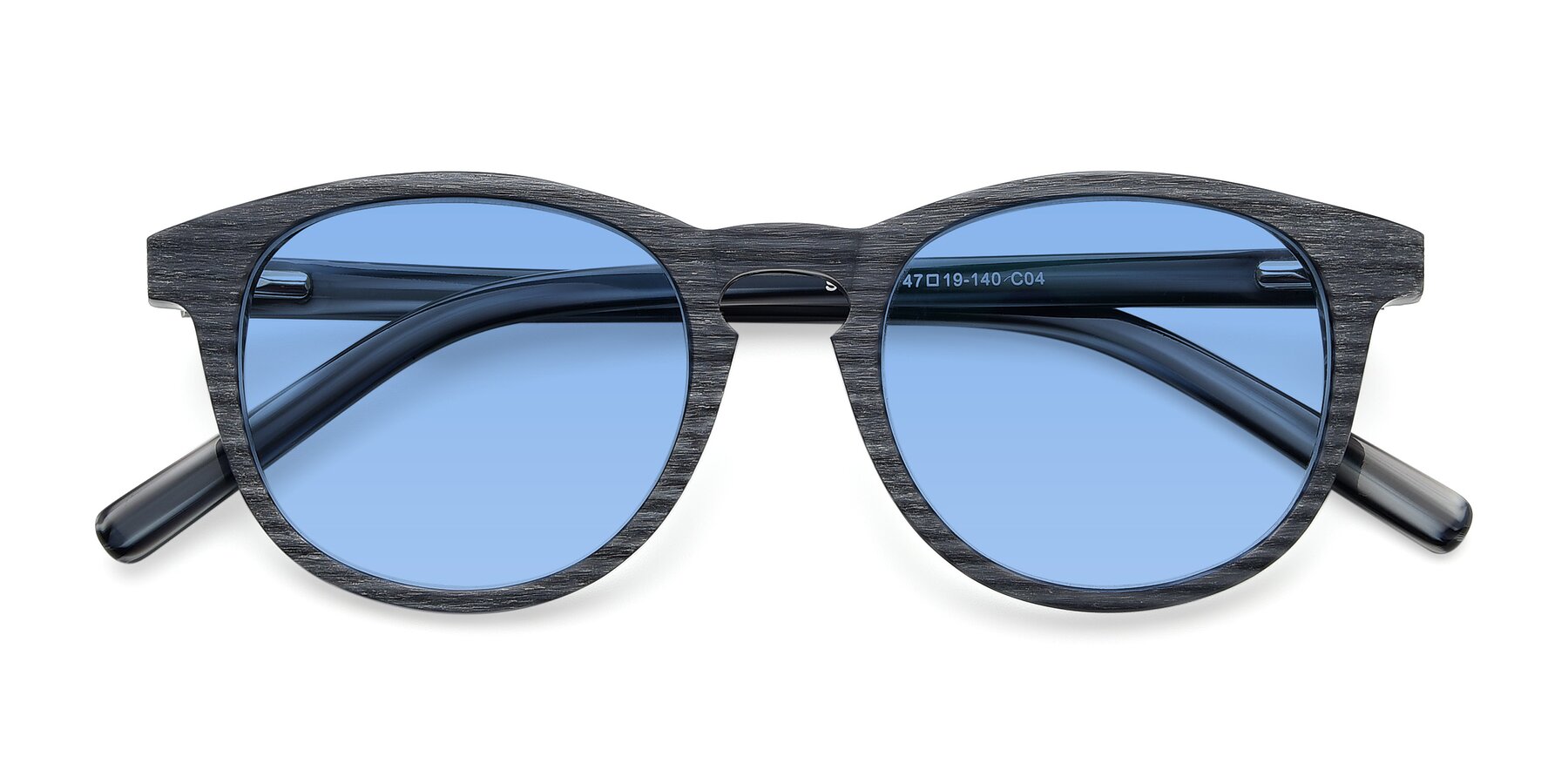 Folded Front of SR6044 in Gray-Wooden with Medium Blue Tinted Lenses
