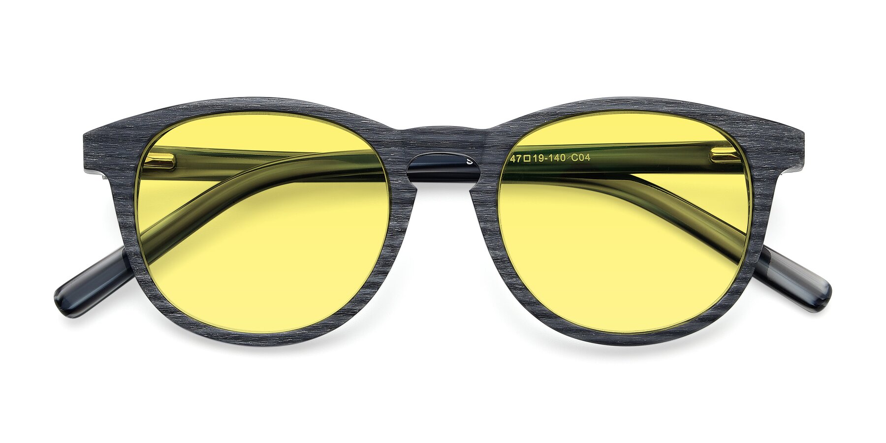 Folded Front of SR6044 in Gray-Wooden with Medium Yellow Tinted Lenses