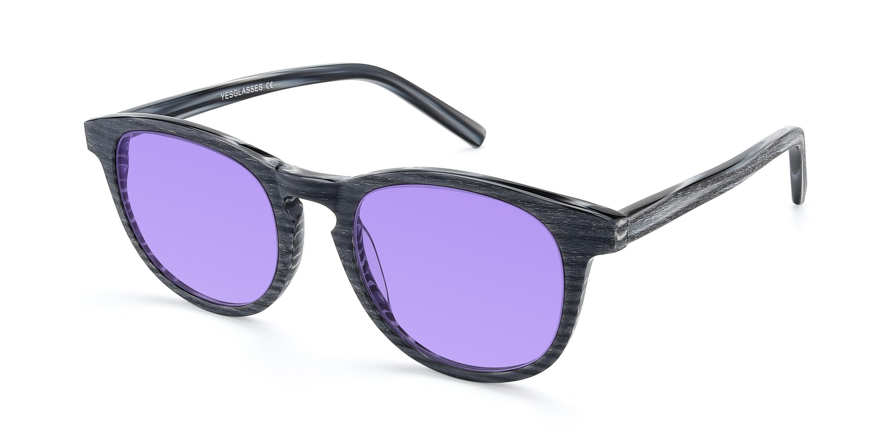 Angle of SR6044 in Gray-Wooden with Medium Purple Tinted Lenses