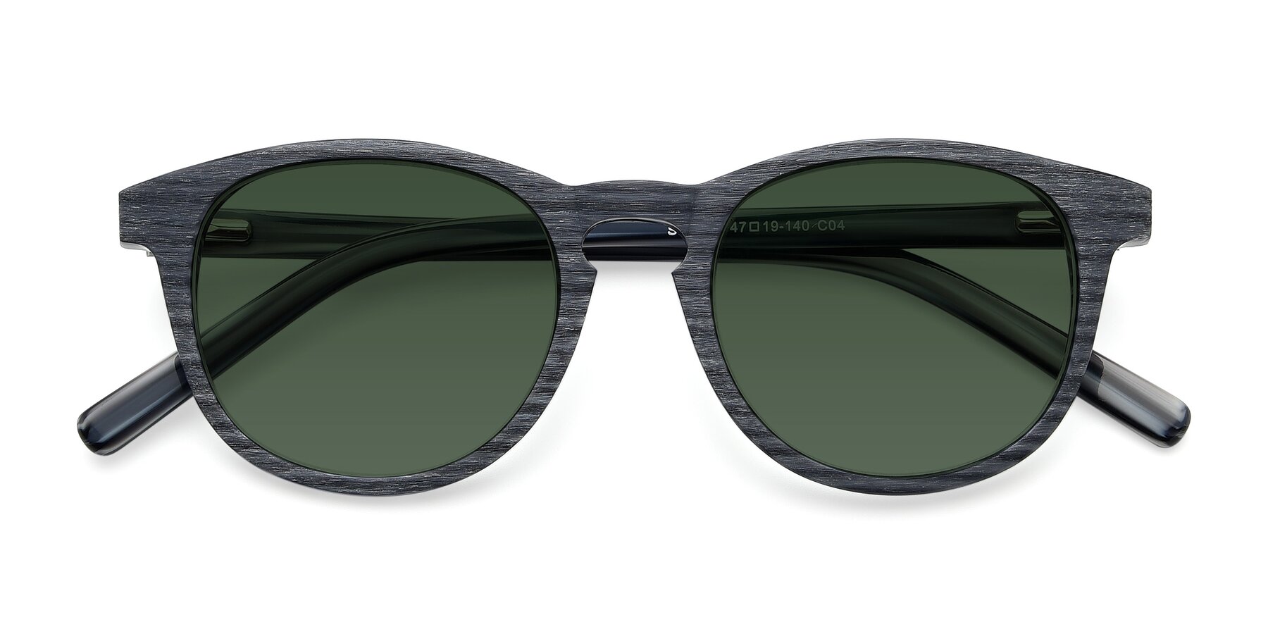 Folded Front of SR6044 in Gray-Wooden with Green Tinted Lenses