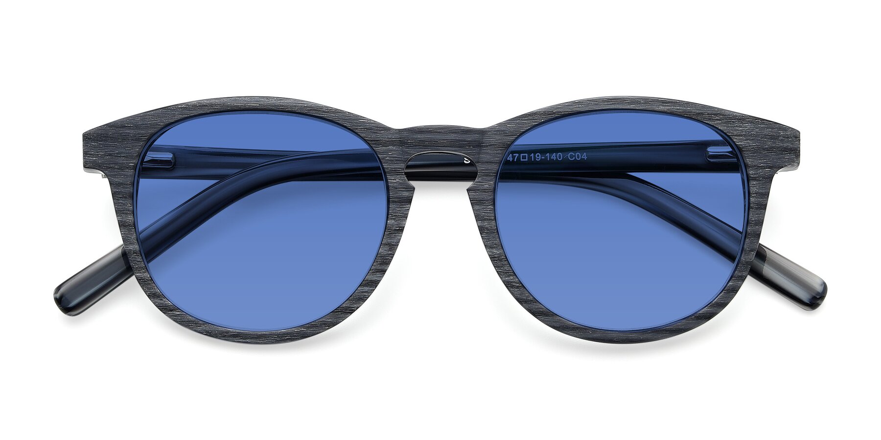 Folded Front of SR6044 in Gray-Wooden with Blue Tinted Lenses
