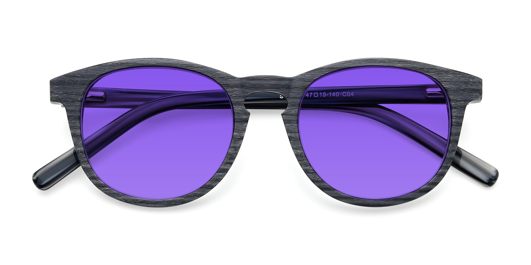 Folded Front of SR6044 in Gray-Wooden with Purple Tinted Lenses