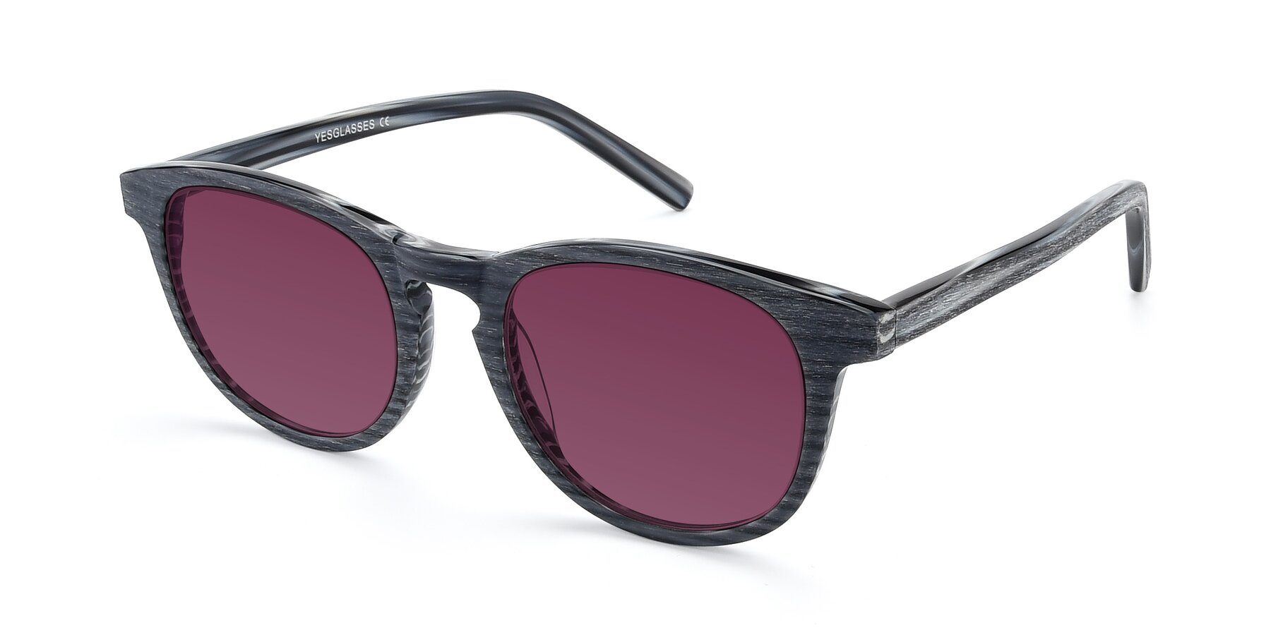 Angle of SR6044 in Gray-Wooden with Wine Tinted Lenses