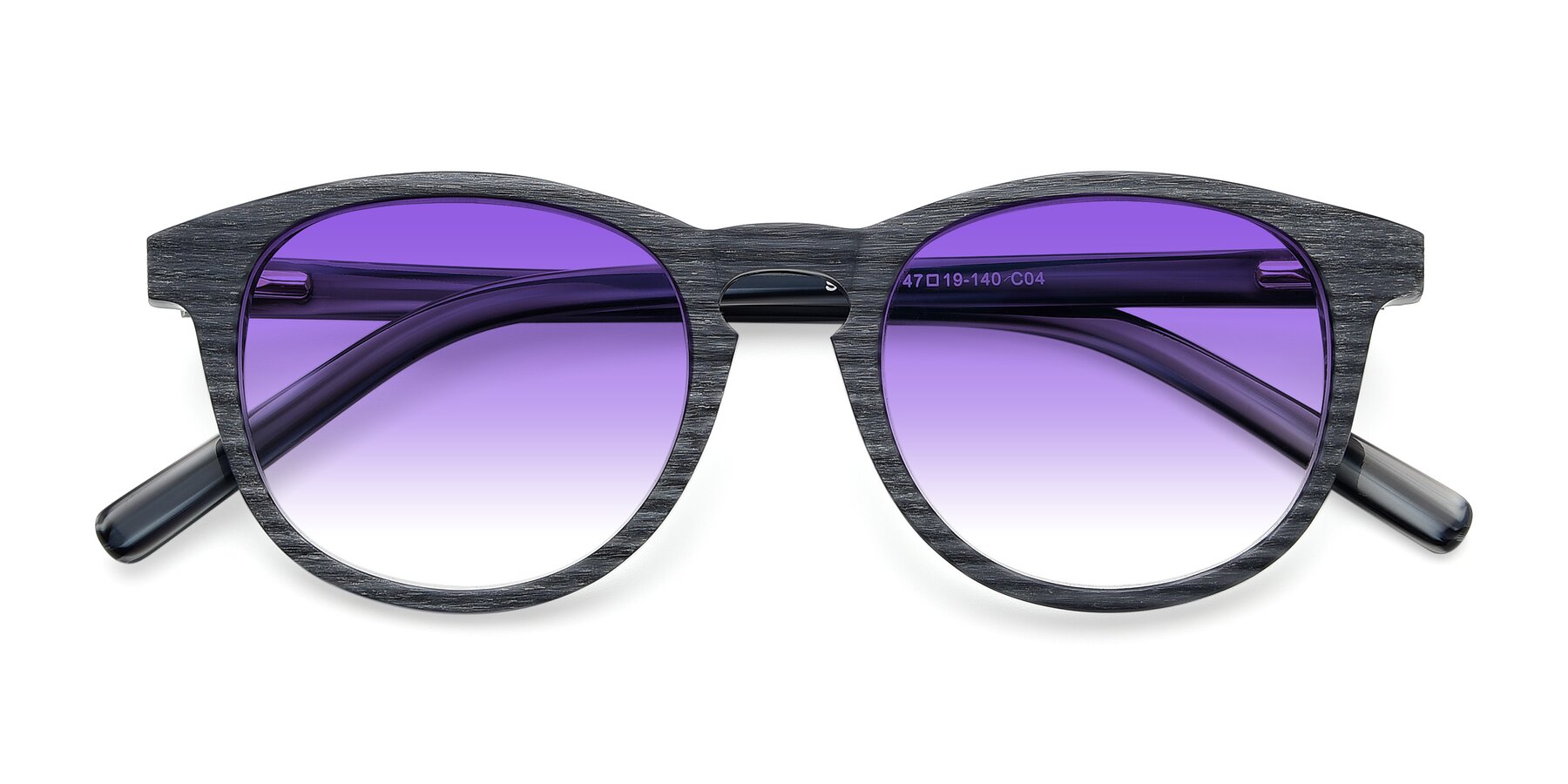 Folded Front of SR6044 in Gray-Wooden with Purple Gradient Lenses