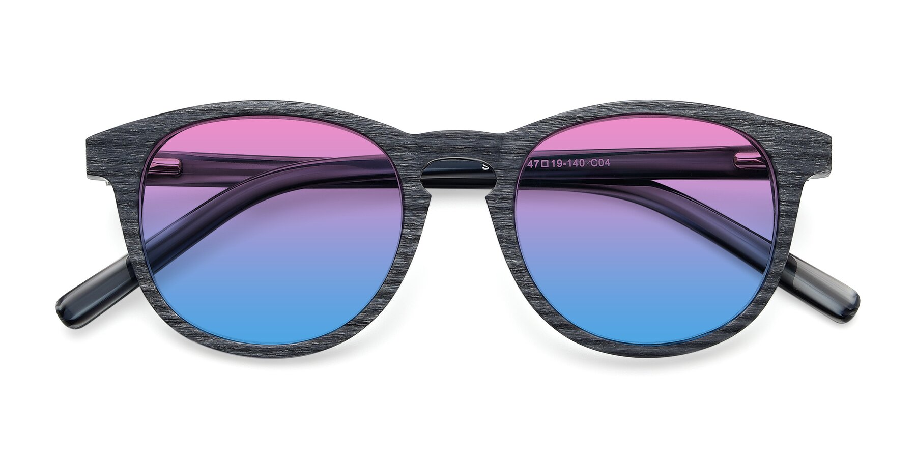 Folded Front of SR6044 in Gray-Wooden with Pink / Blue Gradient Lenses