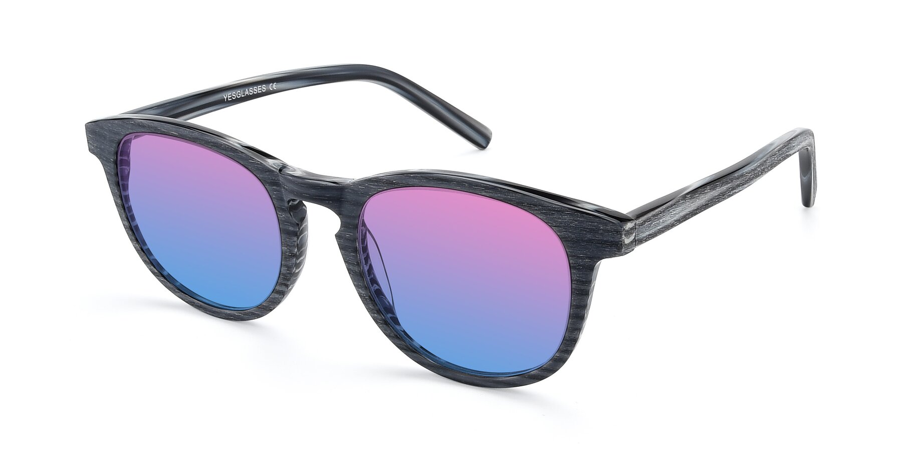 Angle of SR6044 in Gray-Wooden with Pink / Blue Gradient Lenses