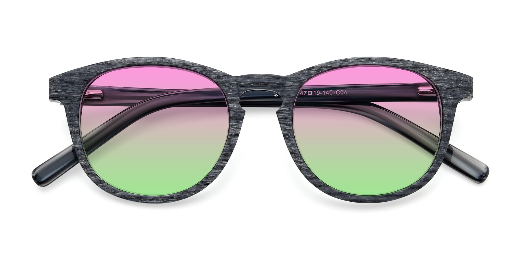 Folded Front of SR6044 in Gray-Wooden with Pink / Green Gradient Lenses