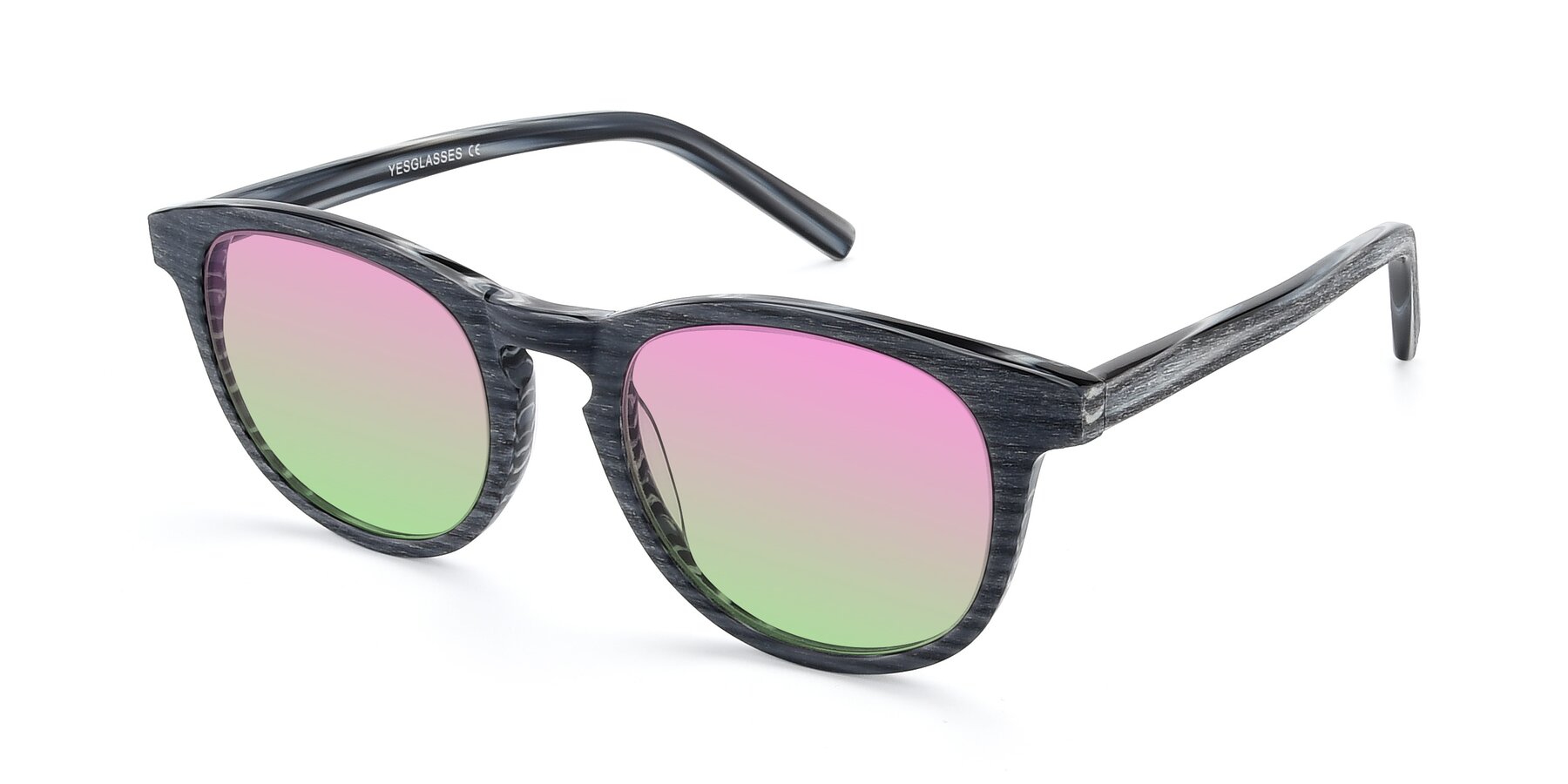 Angle of SR6044 in Gray-Wooden with Pink / Green Gradient Lenses