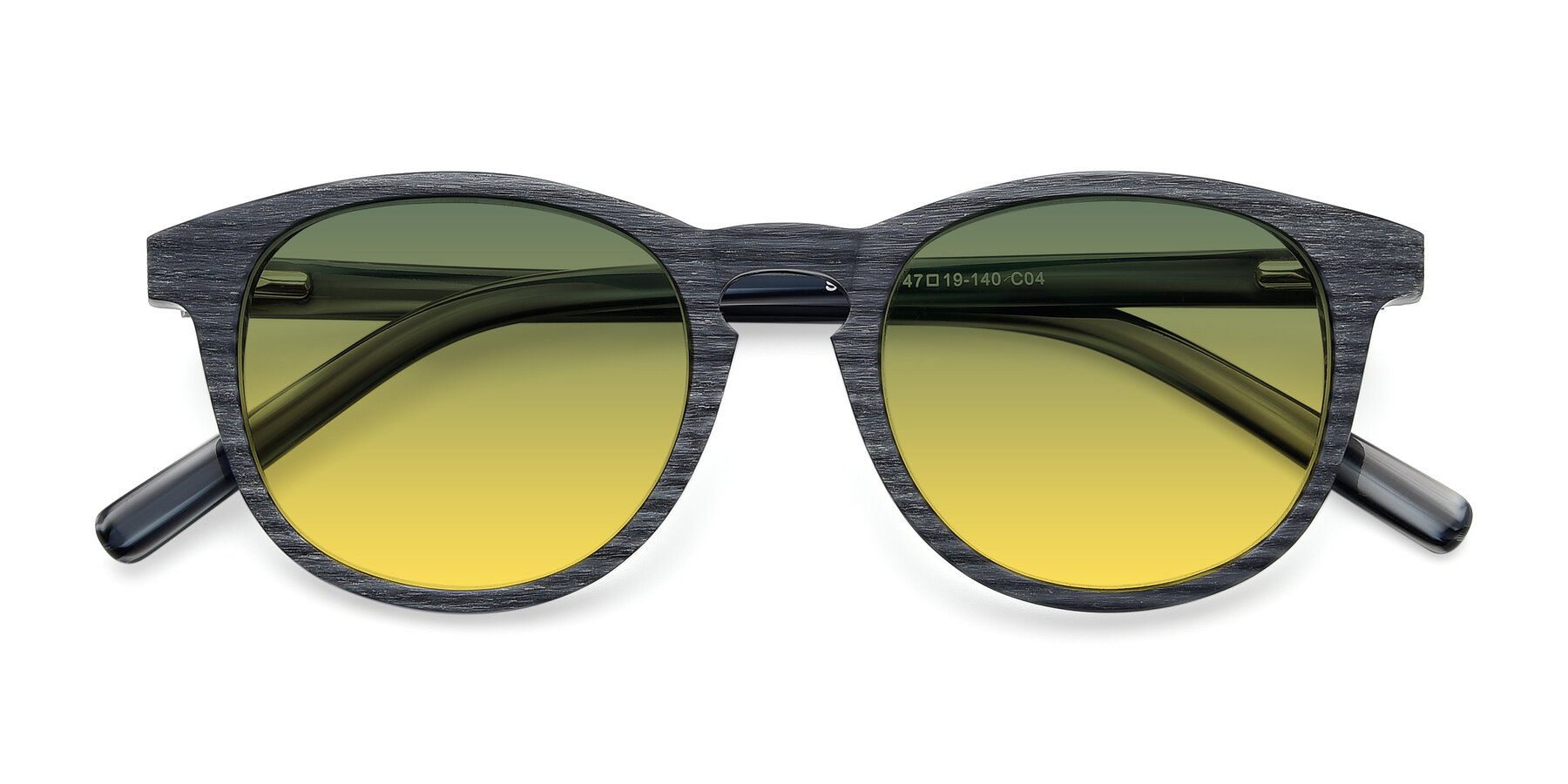 Folded Front of SR6044 in Gray-Wooden with Green / Yellow Gradient Lenses