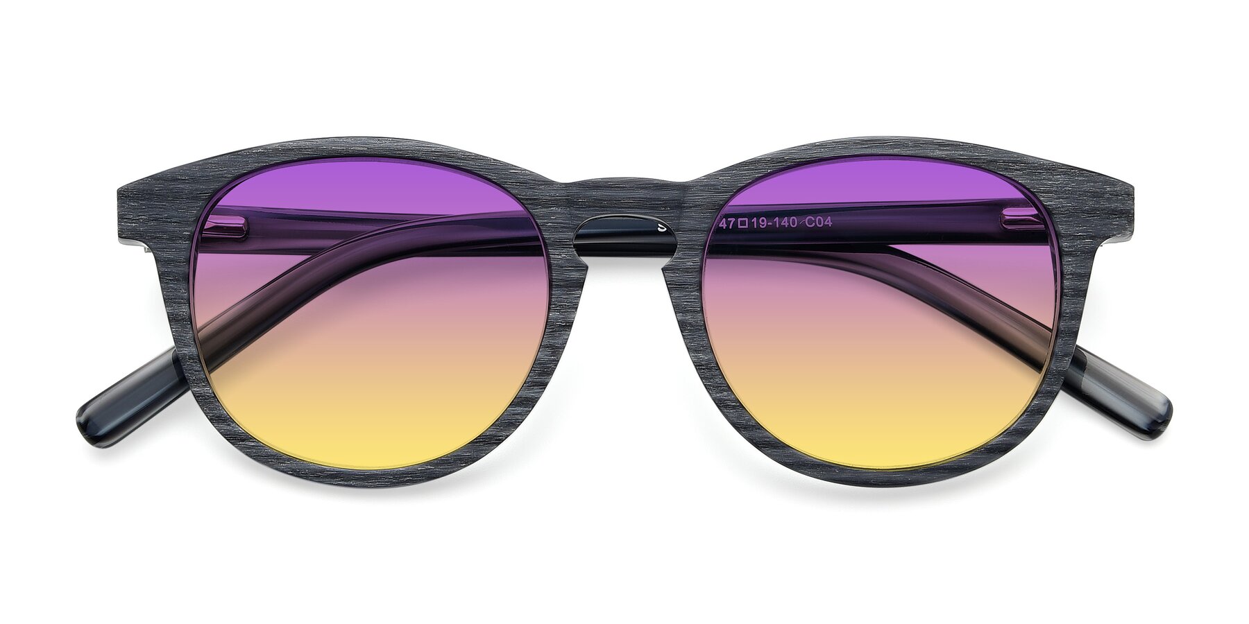 Folded Front of SR6044 in Gray-Wooden with Purple / Yellow Gradient Lenses