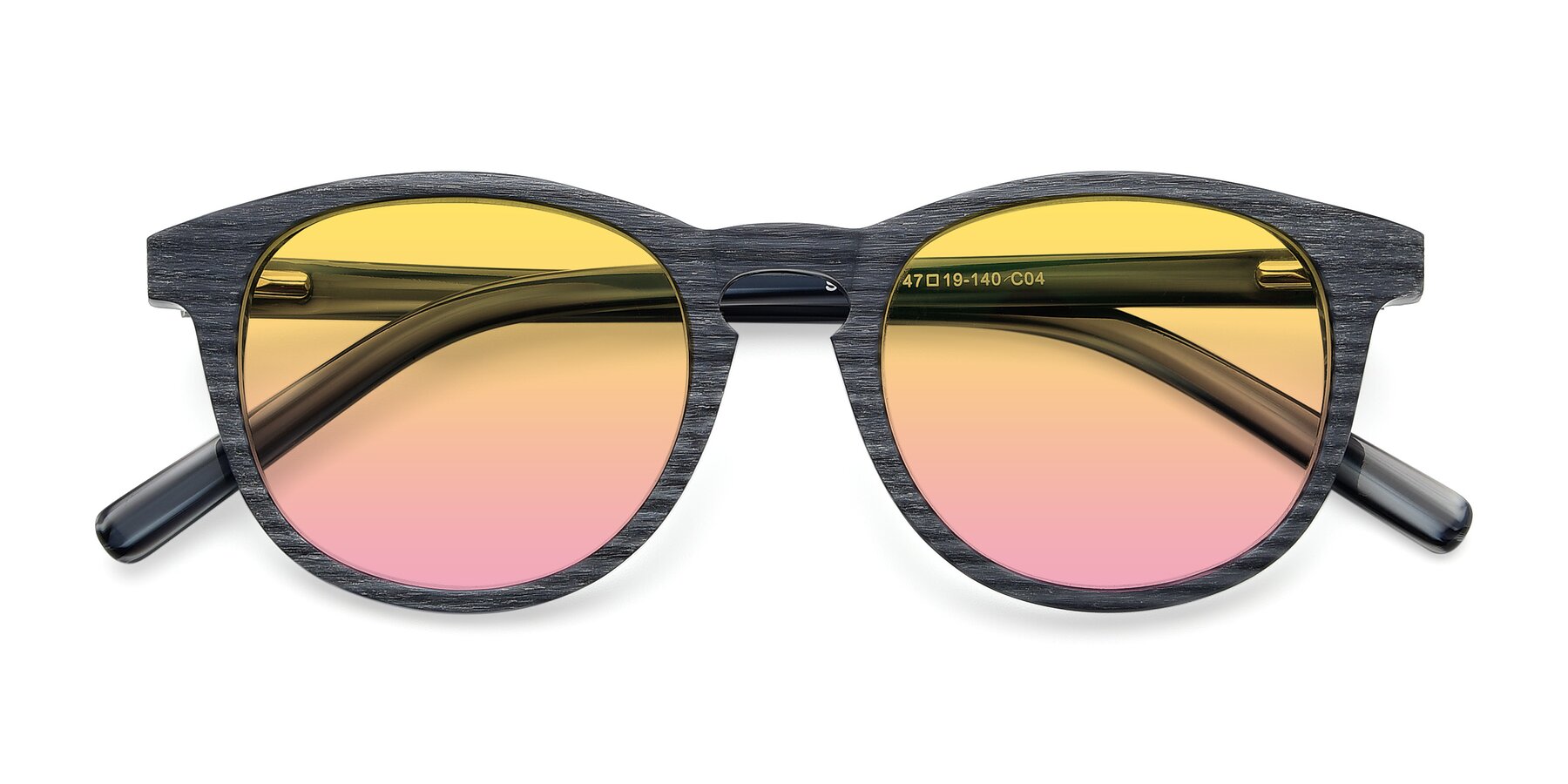 Folded Front of SR6044 in Gray-Wooden with Yellow / Pink Gradient Lenses