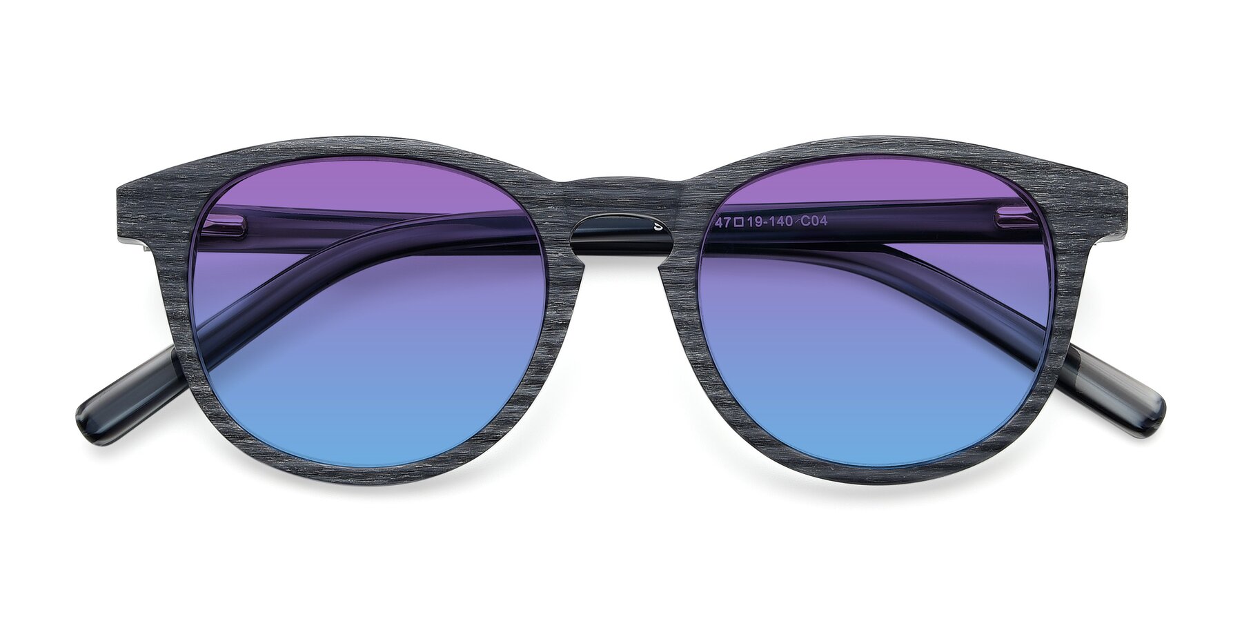 Folded Front of SR6044 in Gray-Wooden with Purple / Blue Gradient Lenses