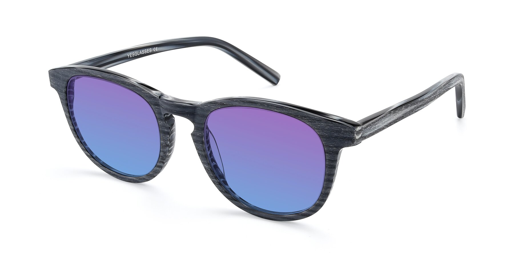 Angle of SR6044 in Gray-Wooden with Purple / Blue Gradient Lenses