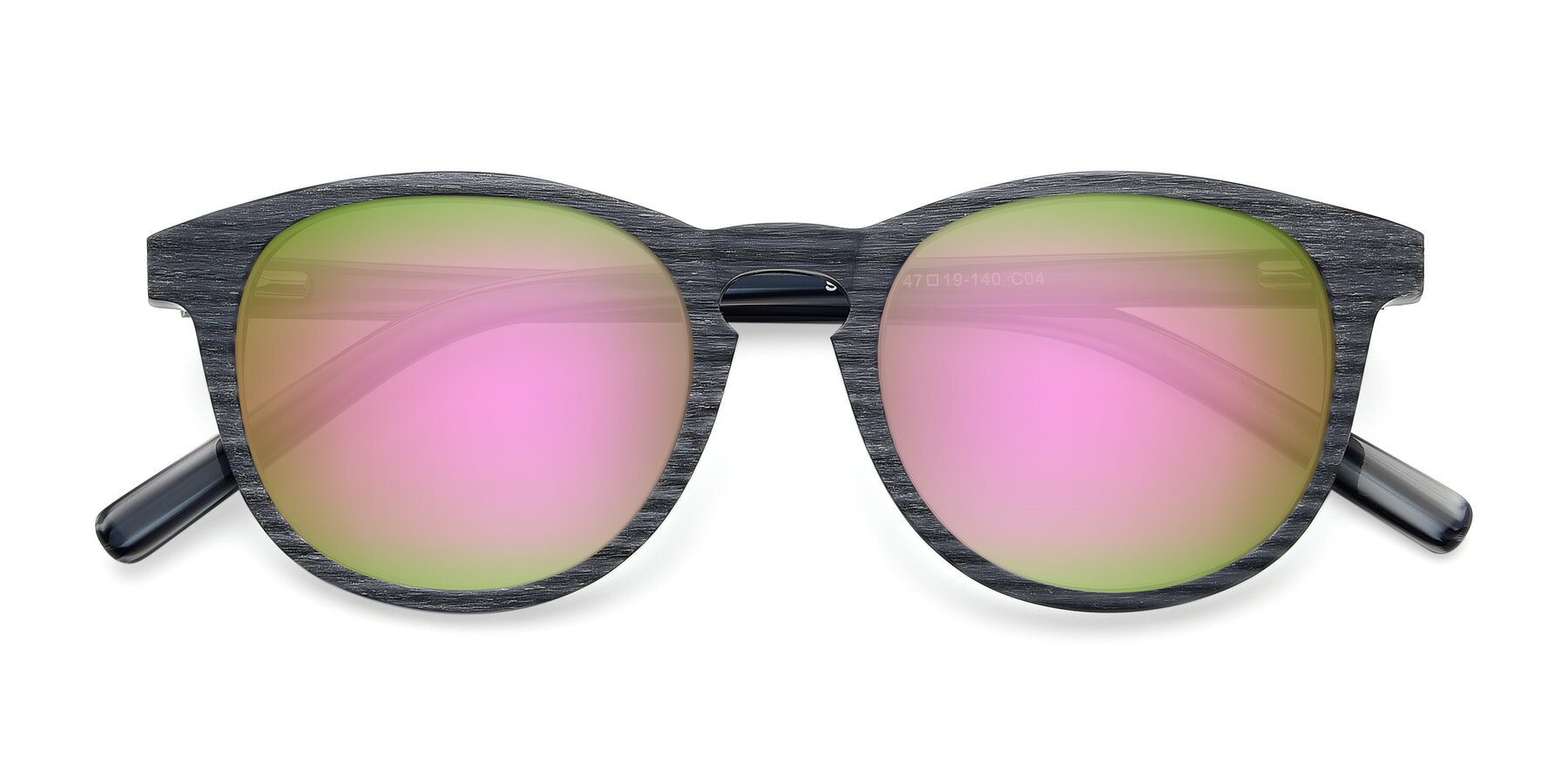 View of SR6044 in Gray-Wooden with Pink Mirrored Lenses