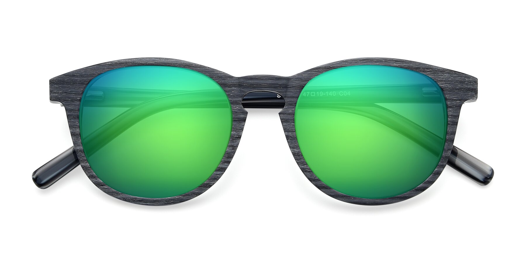 Folded Front of SR6044 in Gray-Wooden with Green Mirrored Lenses