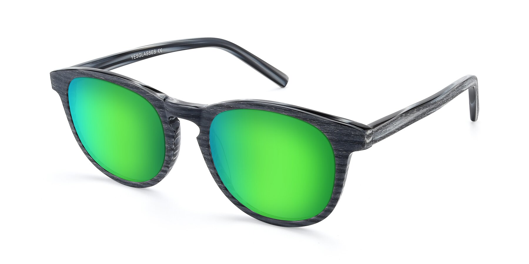 Angle of SR6044 in Gray-Wooden with Green Mirrored Lenses