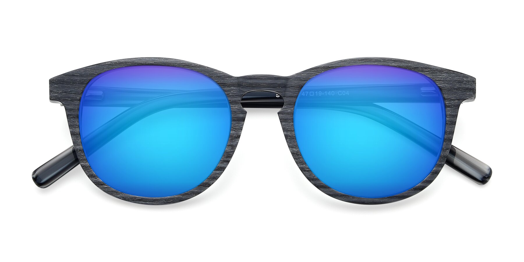 Folded Front of SR6044 in Gray-Wooden with Blue Mirrored Lenses