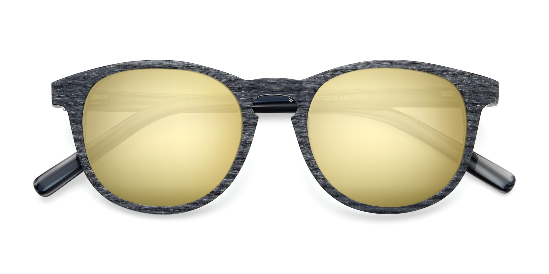 View of SR6044 in Gray-Wooden with Gold Mirrored Lenses