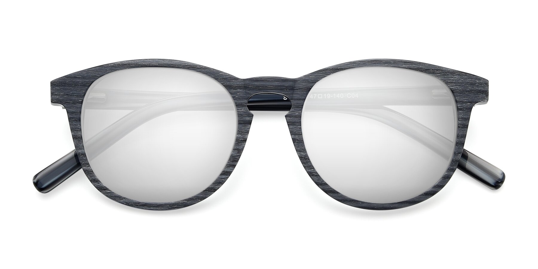 Folded Front of SR6044 in Gray-Wooden with Silver Mirrored Lenses