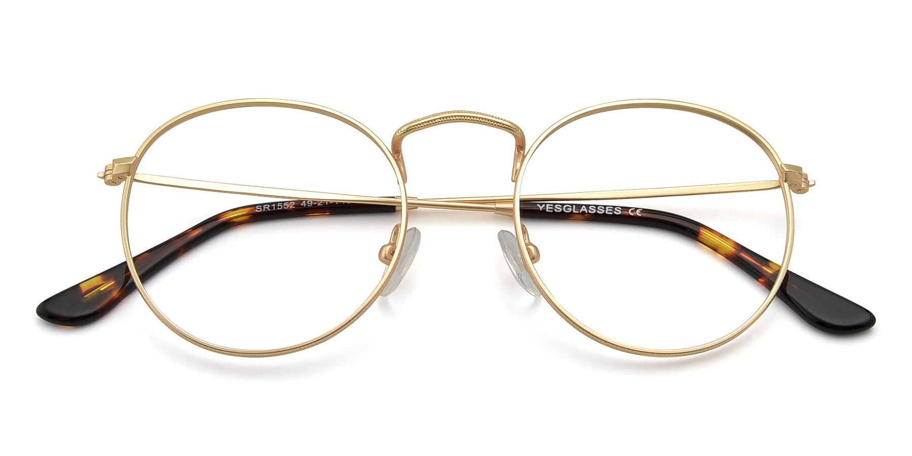 Folded Front of SR1552 in Gold with Clear Reading Eyeglass Lenses