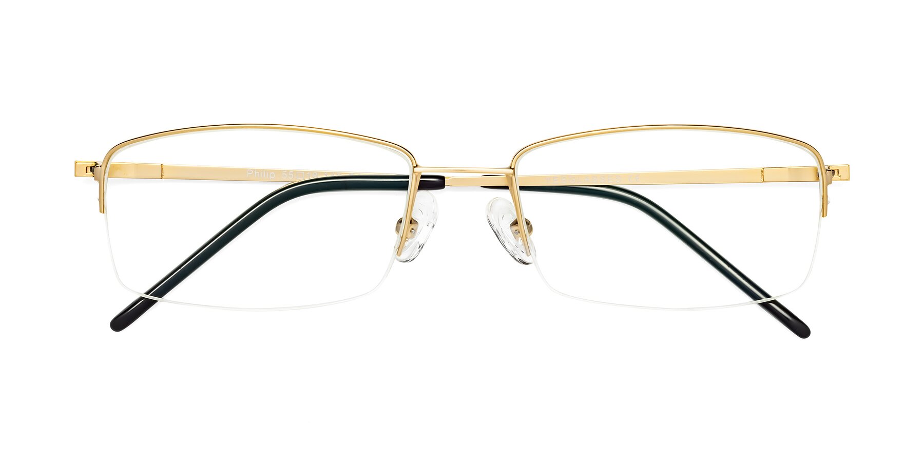 Folded Front of Philip in Gold with Clear Eyeglass Lenses