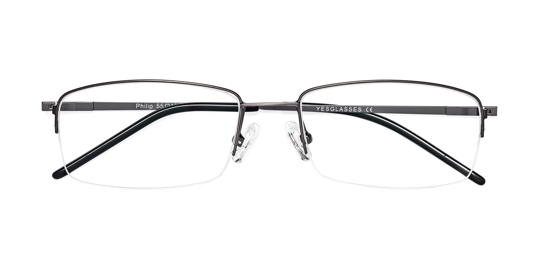 Folded Front of Philip in Gunmetal with Clear Eyeglass Lenses